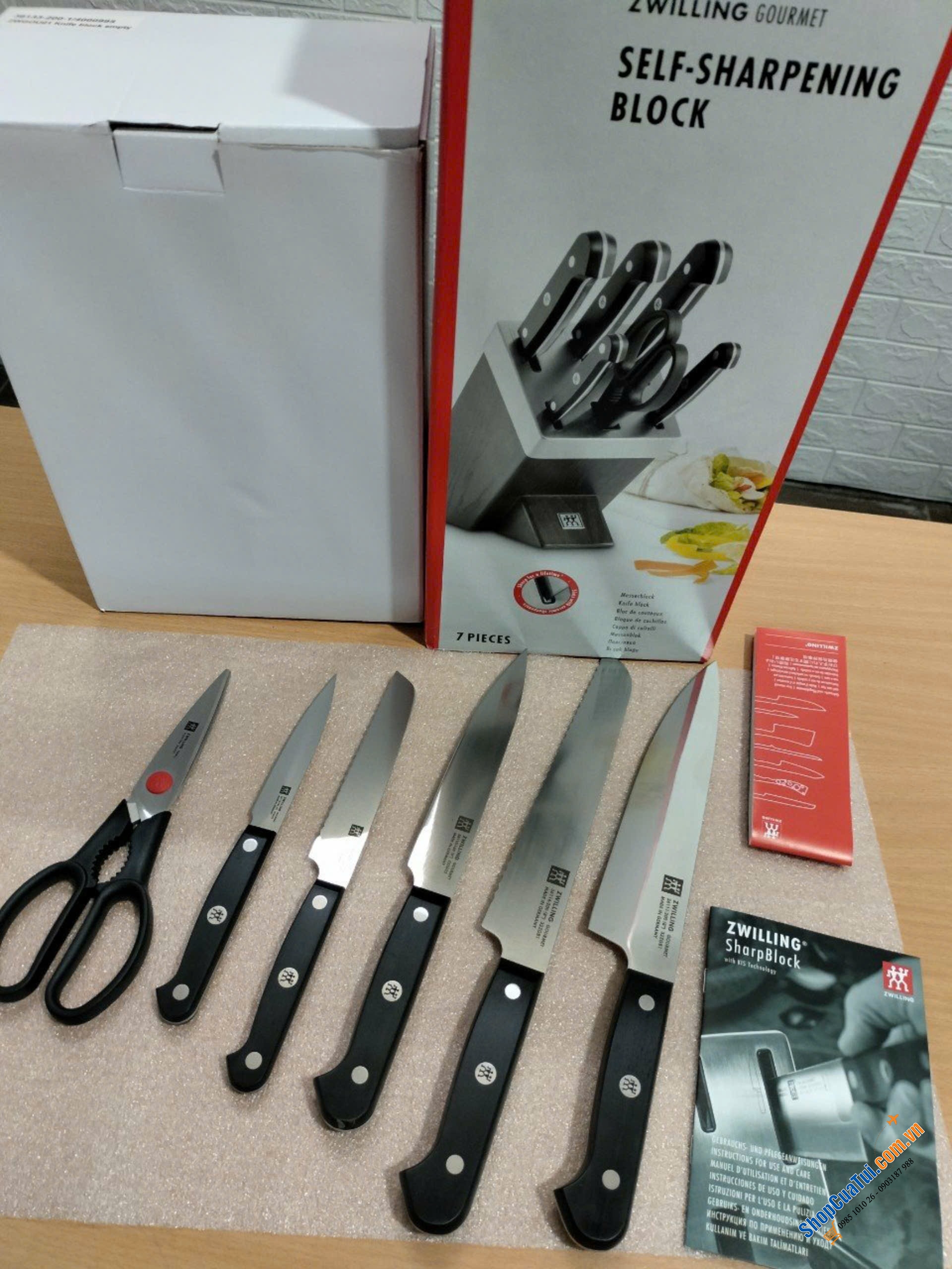 BỘ DAO ZWILLING GOURMET SET 7 TỰ MÀI THUỘC HÀNG ĐỈNH CỦA CHÓP - ĐỐC GỖ MÀU NÂU ZWILLING SHARPBLOCK 36133 - Made in Germany
