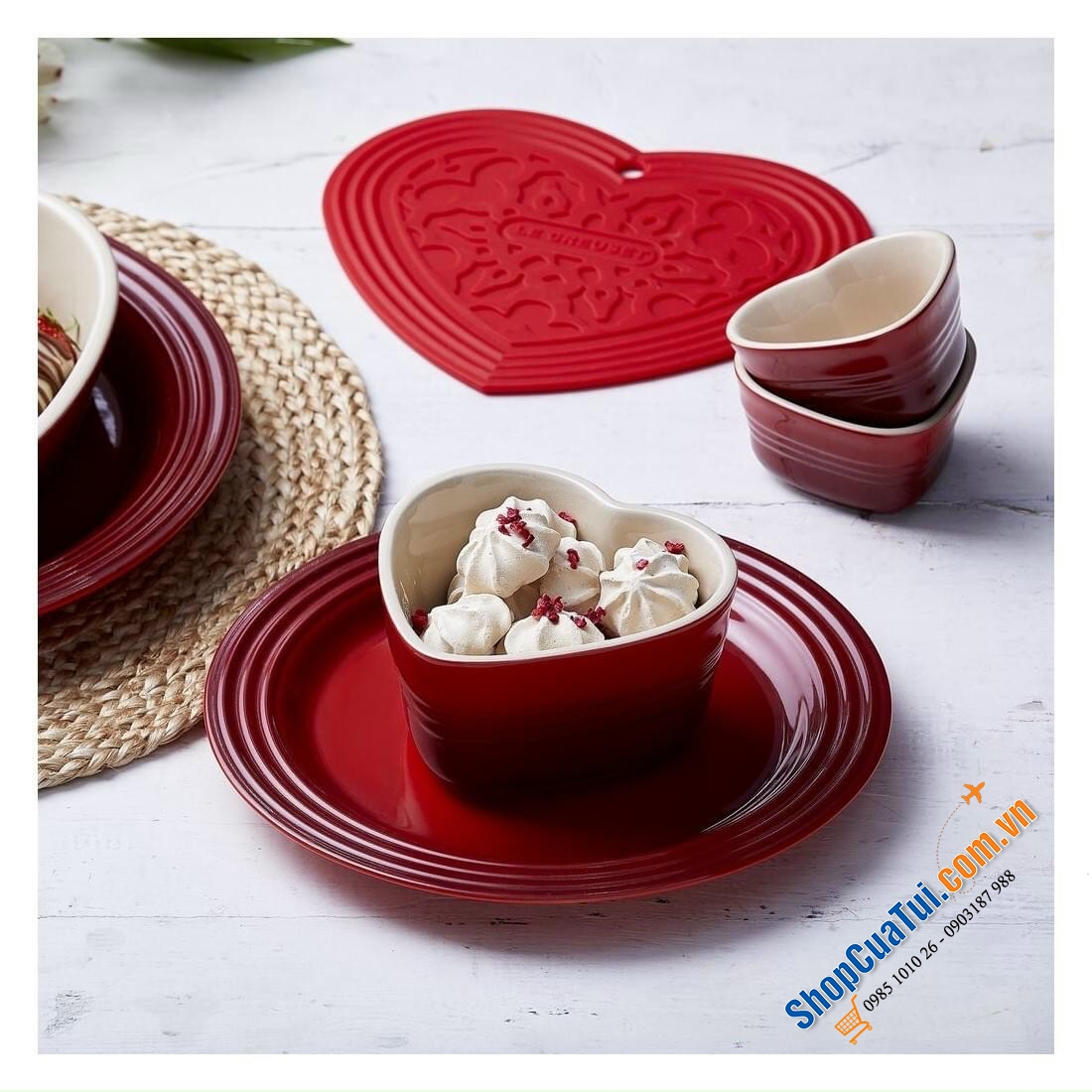 HŨ TIM LE CREUSET 11cm mầu đỏ xinh yêu