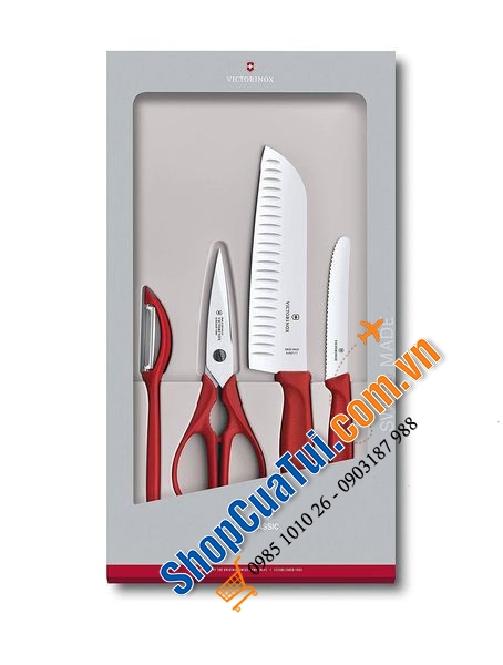 Bộ dao kèm nạo 4 món màu đỏ Victorinox màu đỏ