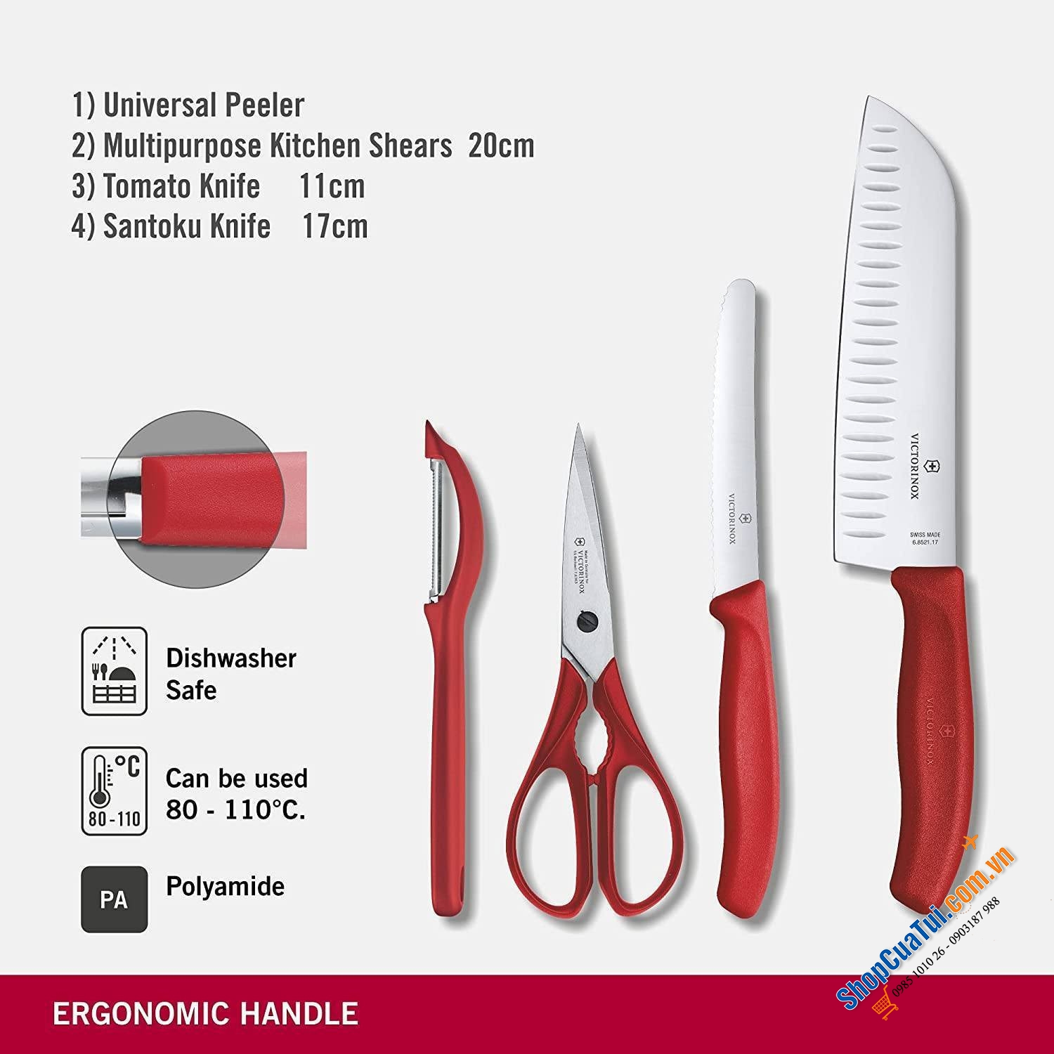 Bộ dao kèm nạo 4 món màu đỏ Victorinox màu đỏ