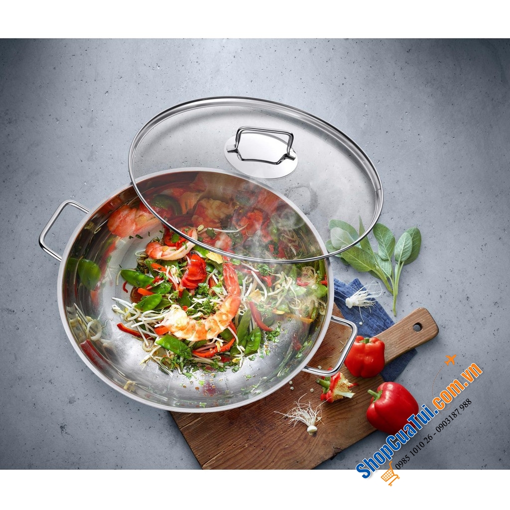 CHẢO XÀO WMF WOK 32CM VUNG KÍNH tha hồ chiên, xào, nấu, lẩu