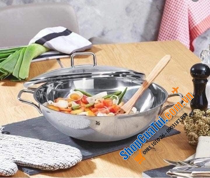 CHẢO XÀO WMF WOK 32CM VUNG KÍNH tha hồ chiên, xào, nấu, lẩu