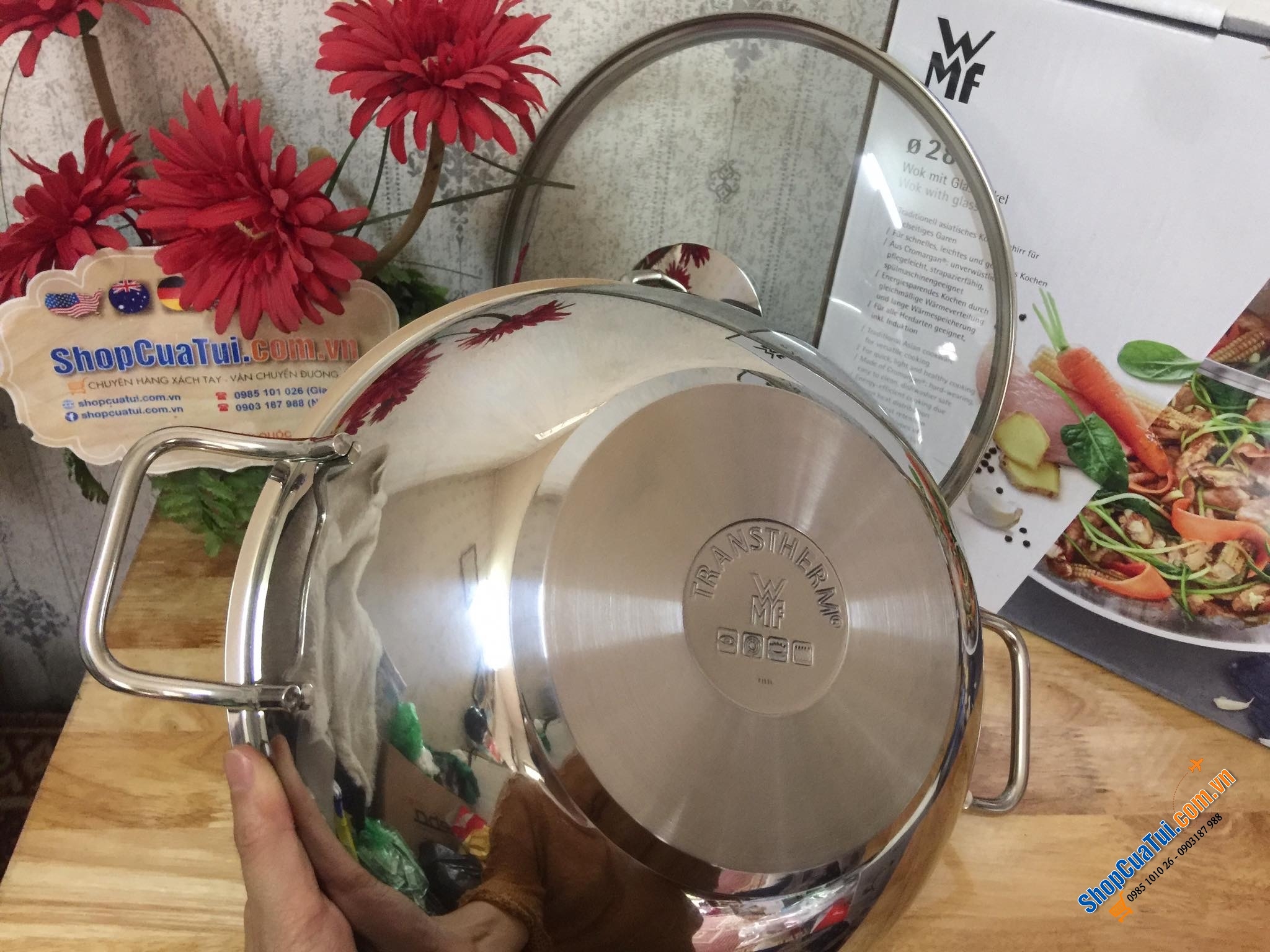 CHẢO XÀO WMF WOK 32CM VUNG KÍNH tha hồ chiên, xào, nấu, lẩu