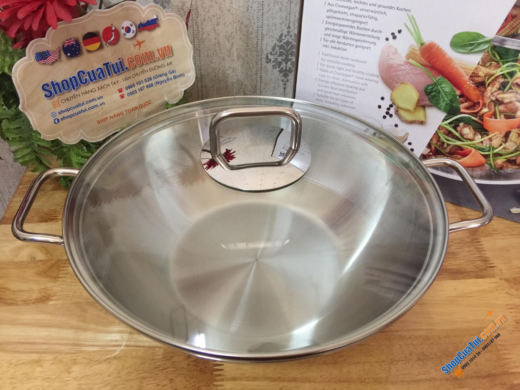 CHẢO XÀO WMF WOK 32CM VUNG KÍNH tha hồ chiên, xào, nấu, lẩu