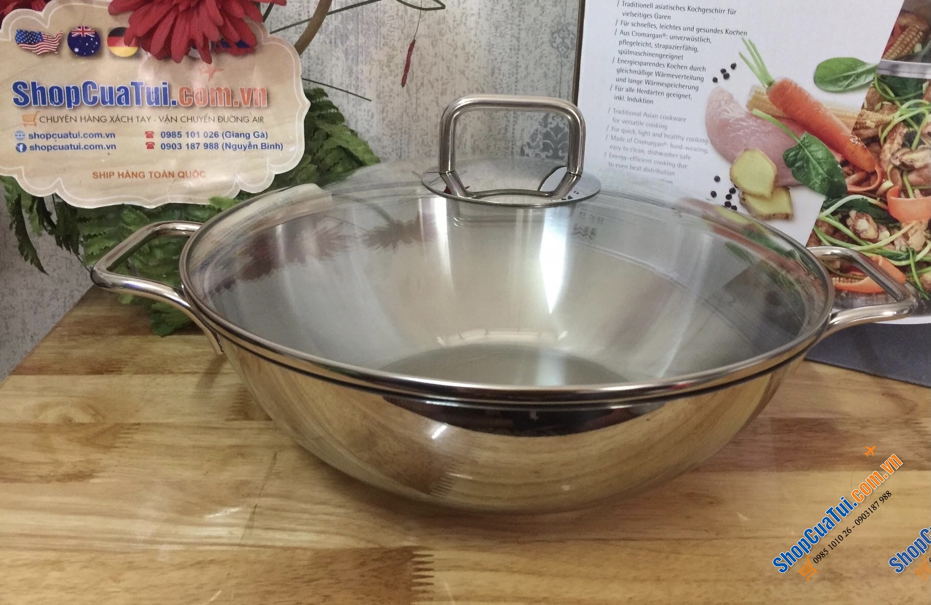CHẢO XÀO WMF WOK 32CM VUNG KÍNH tha hồ chiên, xào, nấu, lẩu