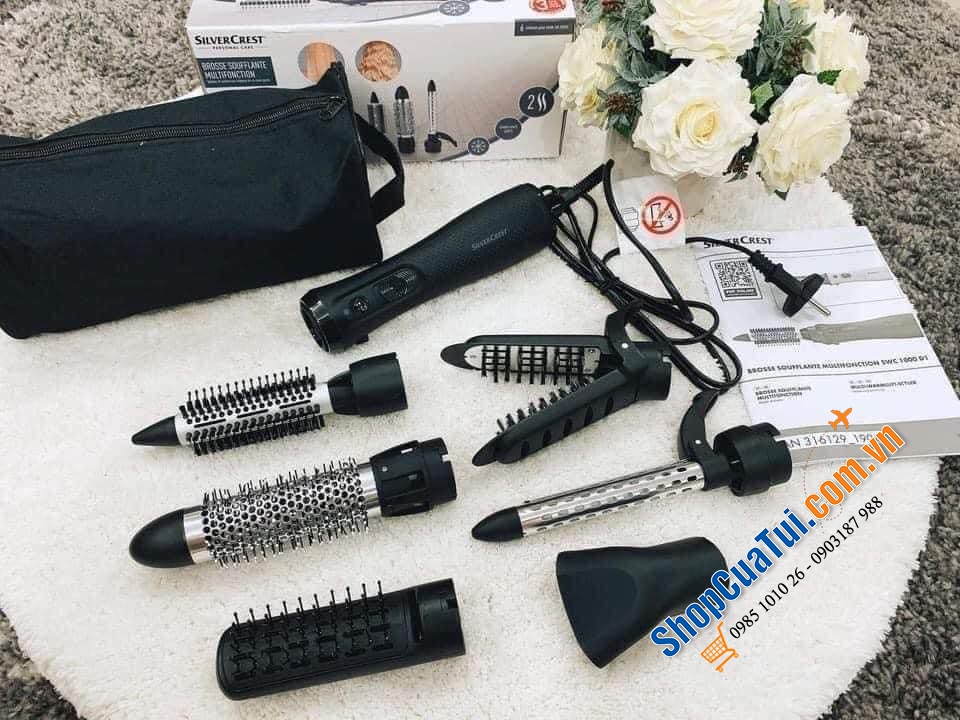 Lược Điện Đa Năng -  MÁY UỐN TÓC TẠO KIỂU SILVERCREST PROFI SWC 1000 D1 1000Watt - Sấy khô và tạo kiểu tóc chỉ trong một bước với 6 phụ kiện đi kèm