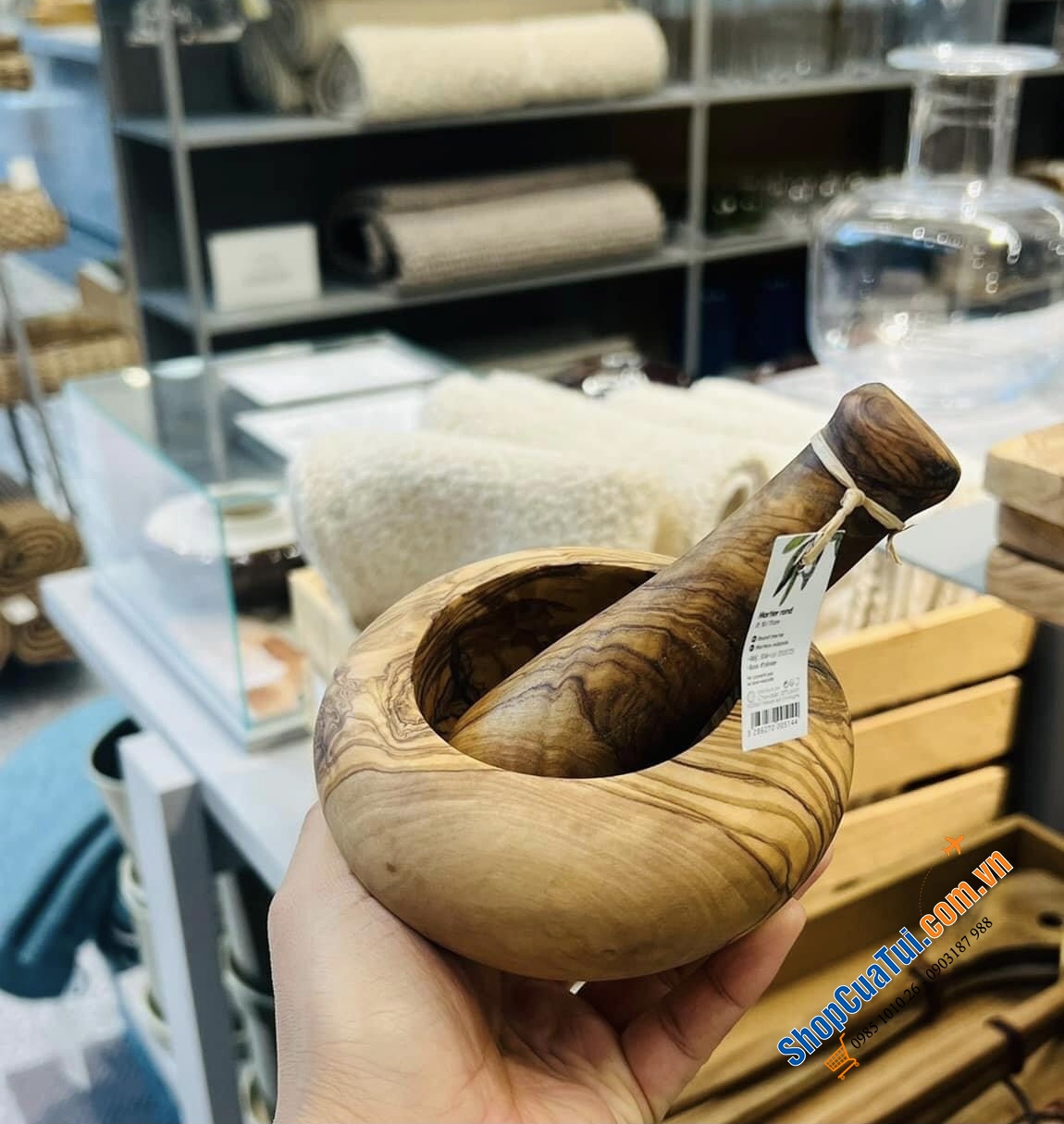 CHÀY CỐI MINI BẰNG GỖ CÂY OLIU.