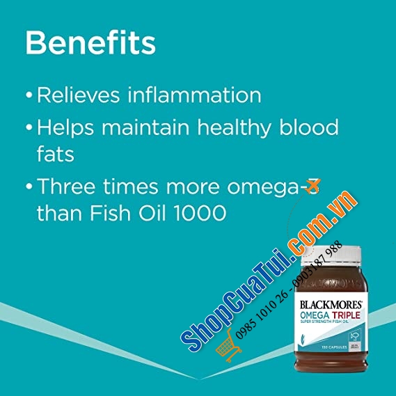 Dầu cá Blackmores Omega Triple High Strength Fish Oil 150 Capsules - Lượng omega 3 mỗi viên gấp ba lần so với viên dầu cá tiêu chuẩn