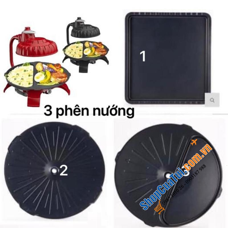 Bếp nướng không khói ZAIGLE PRO kèm 3 khay nướng - Bếp nướng hồng ngoại không khói, tự quay 360 độ, không cần lật