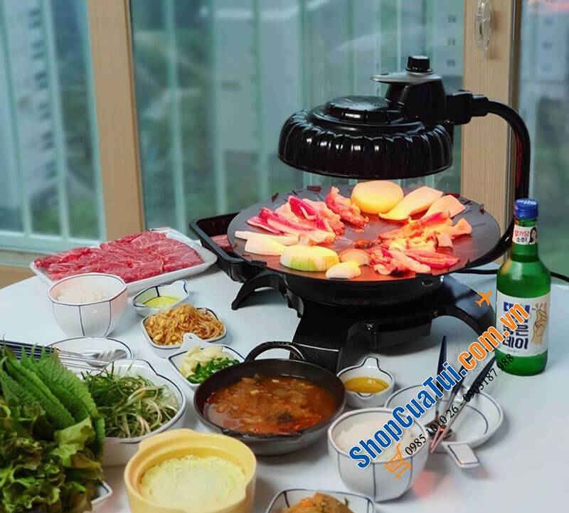 Bếp nướng không khói ZAIGLE PRO kèm 3 khay nướng - Bếp nướng hồng ngoại không khói, tự quay 360 độ, không cần lật