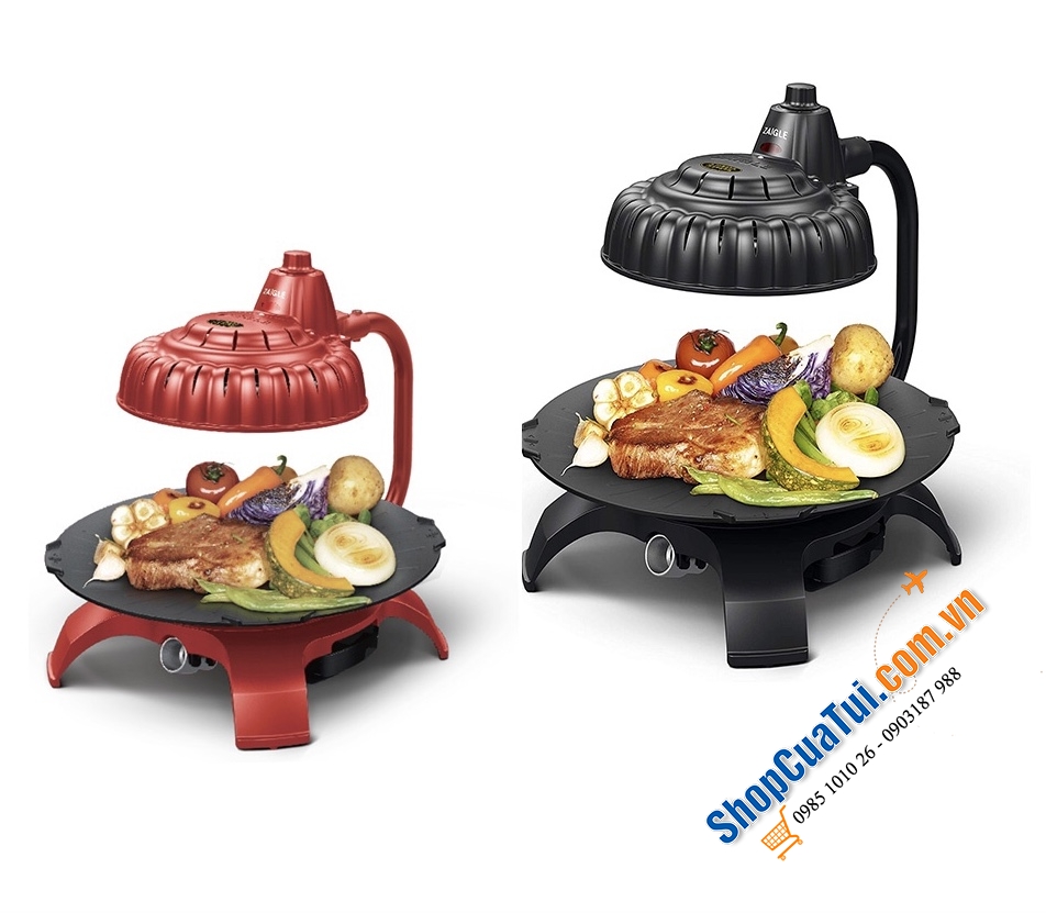 Bếp nướng không khói ZAIGLE PRO kèm 3 khay nướng - Bếp nướng hồng ngoại không khói, tự quay 360 độ, không cần lật
