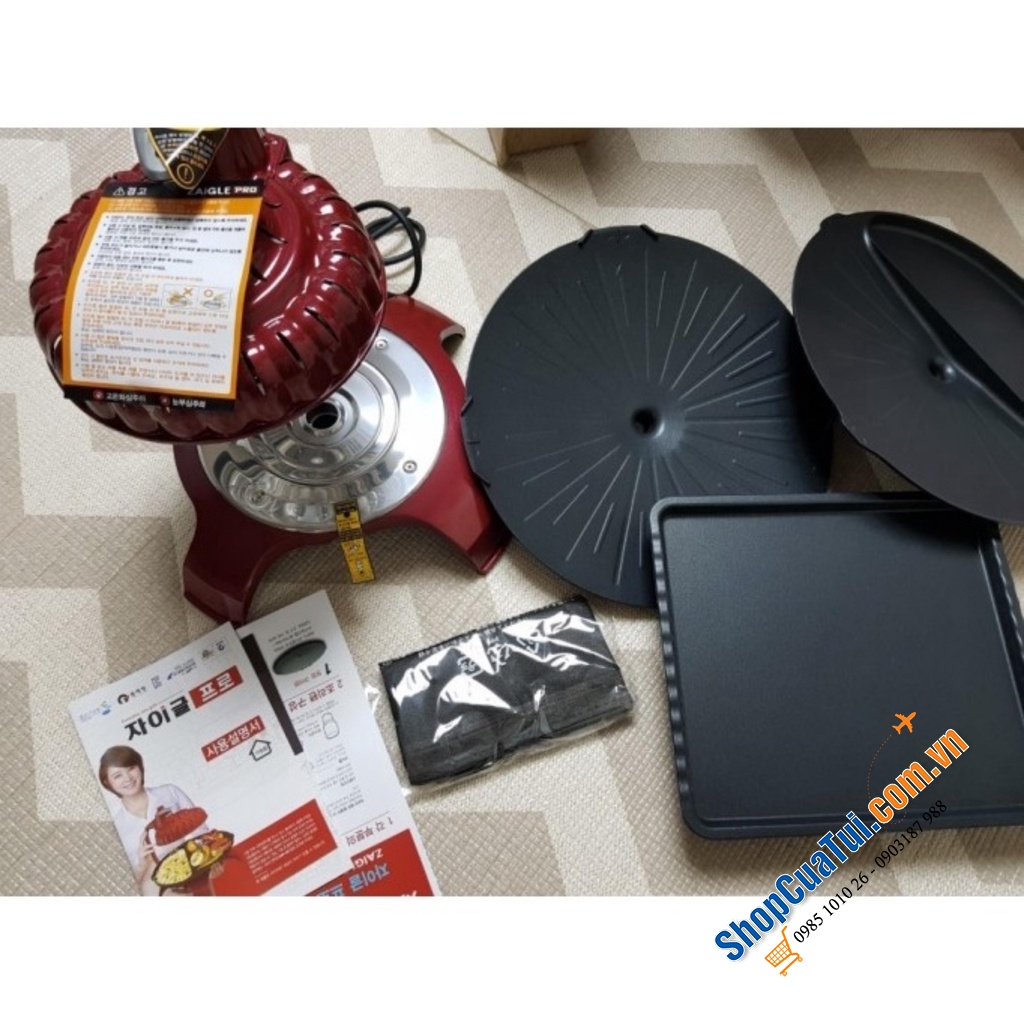 Bếp nướng không khói ZAIGLE PRO kèm 3 khay nướng - Bếp nướng hồng ngoại không khói, tự quay 360 độ, không cần lật