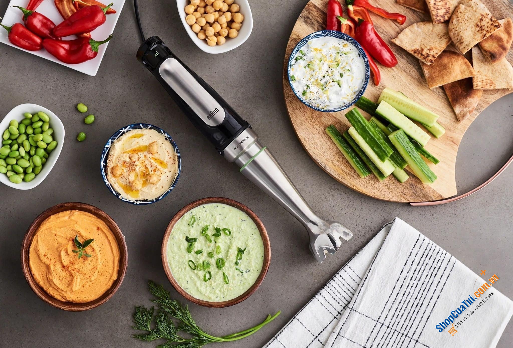MÁY XAY CẦM TAY BRAUN MQ7035X công suất mạnh 1000w- 3in1 với công nghệ ActiveBlade đầu tiên trên thế giới, trục xoay linh hoạt, cắt xay mịn và nhuyễn thực phẩm hơn - Braun MultiQuick 7 MQ 7035X