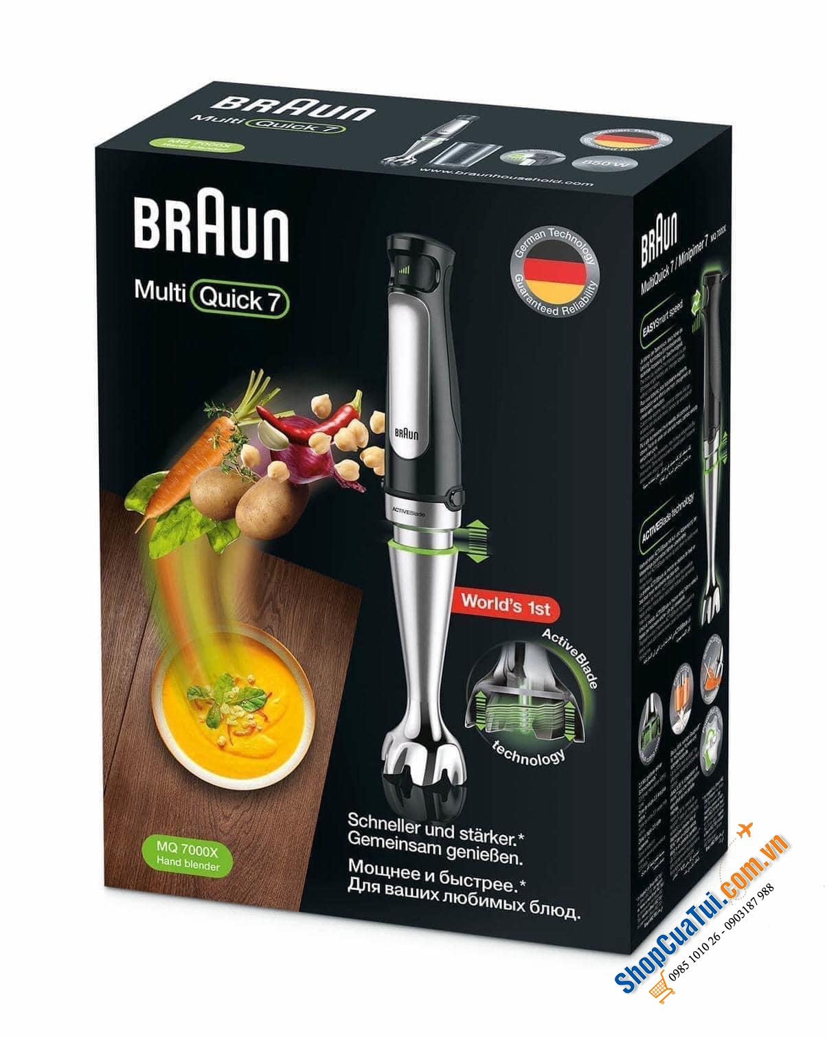 MÁY XAY CẦM TAY BRAUN MQ7035X công suất mạnh 1000w- 3in1 với công nghệ ActiveBlade đầu tiên trên thế giới, trục xoay linh hoạt, cắt xay mịn và nhuyễn thực phẩm hơn - Braun MultiQuick 7 MQ 7035X