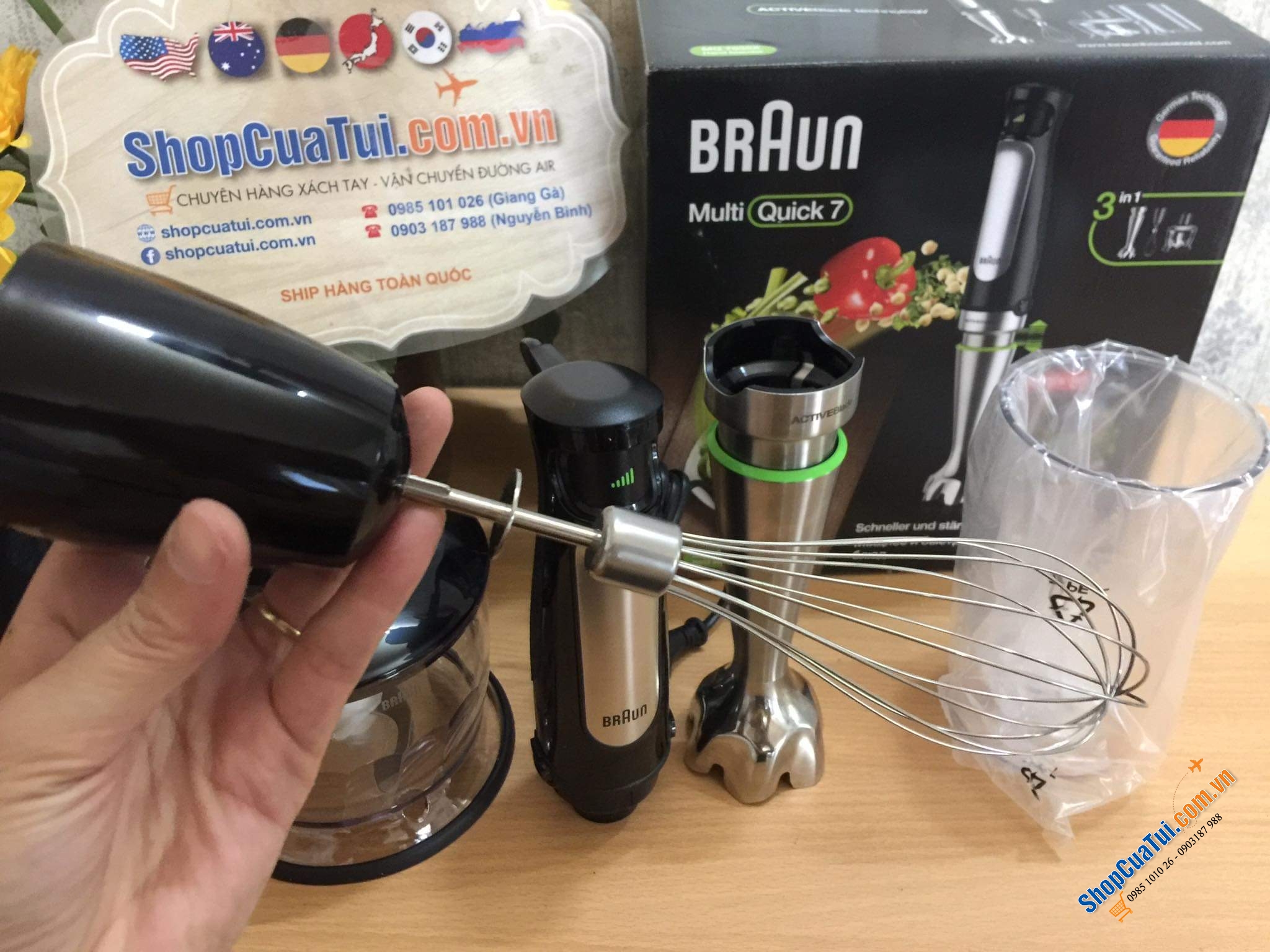 MÁY XAY CẦM TAY BRAUN MQ7035X công suất mạnh 1000w- 3in1 với công nghệ ActiveBlade đầu tiên trên thế giới, trục xoay linh hoạt, cắt xay mịn và nhuyễn thực phẩm hơn - Braun MultiQuick 7 MQ 7035X