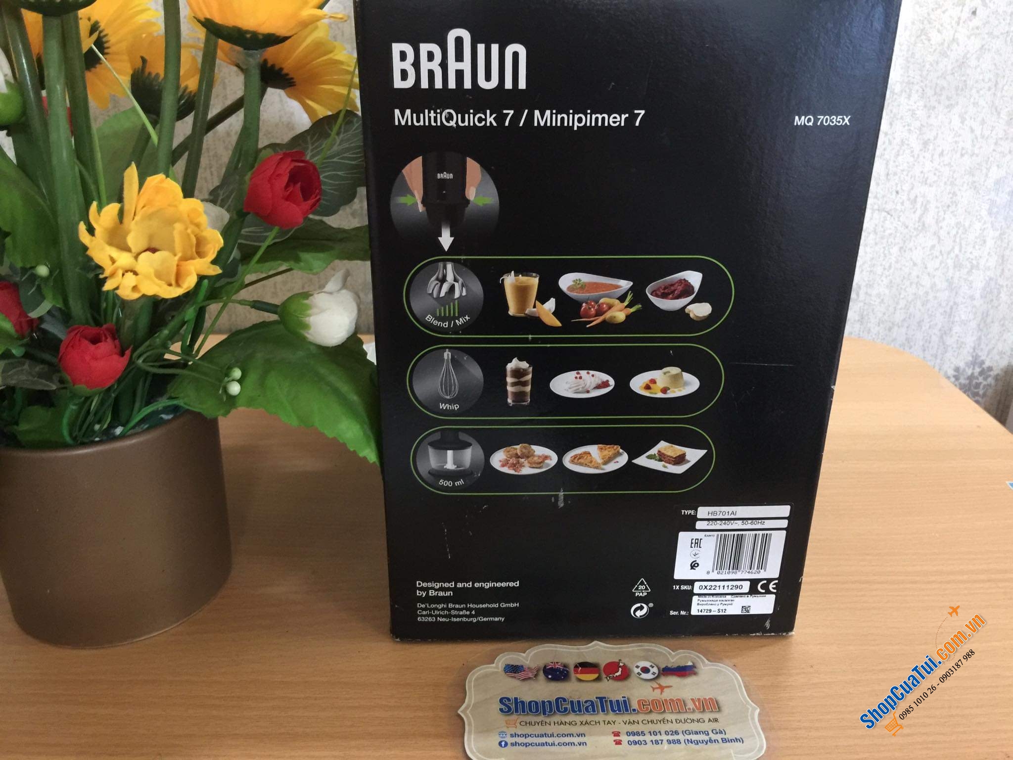MÁY XAY CẦM TAY BRAUN MQ7035X công suất mạnh 1000w- 3in1 với công nghệ ActiveBlade đầu tiên trên thế giới, trục xoay linh hoạt, cắt xay mịn và nhuyễn thực phẩm hơn - Braun MultiQuick 7 MQ 7035X