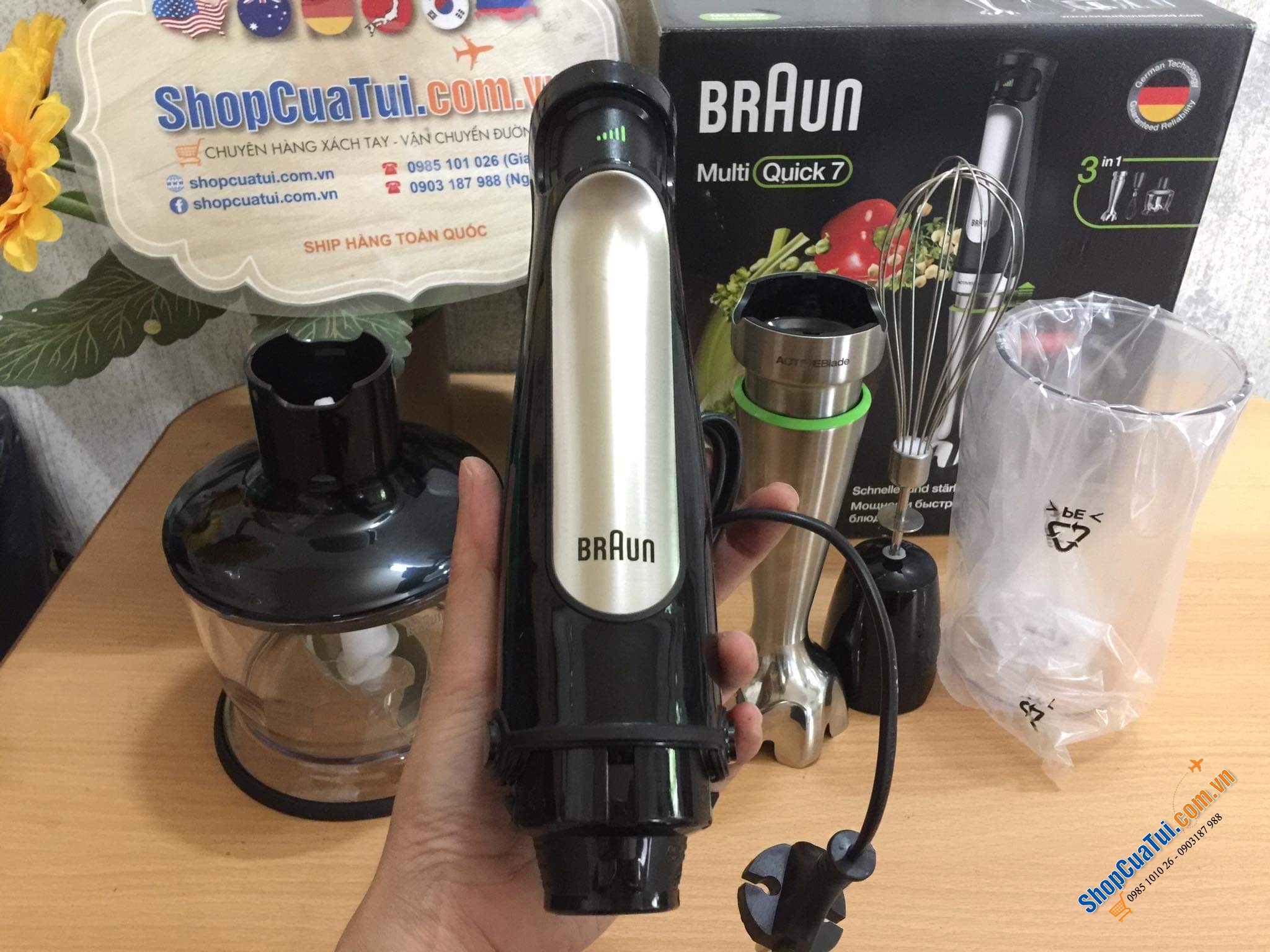 MÁY XAY CẦM TAY BRAUN MQ7035X công suất mạnh 1000w- 3in1 với công nghệ ActiveBlade đầu tiên trên thế giới, trục xoay linh hoạt, cắt xay mịn và nhuyễn thực phẩm hơn - Braun MultiQuick 7 MQ 7035X