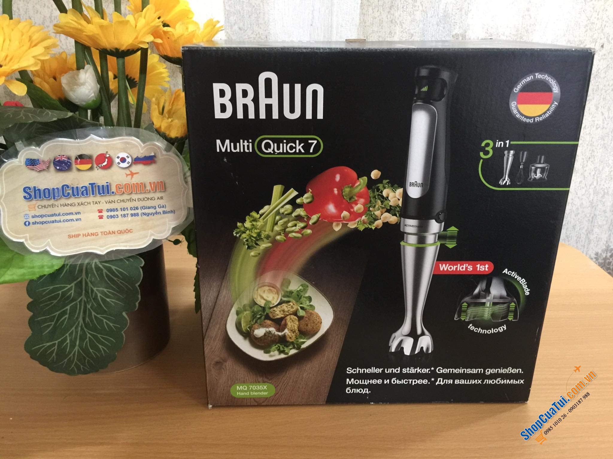 MÁY XAY CẦM TAY BRAUN MQ7035X công suất mạnh 1000w- 3in1 với công nghệ ActiveBlade đầu tiên trên thế giới, trục xoay linh hoạt, cắt xay mịn và nhuyễn thực phẩm hơn - Braun MultiQuick 7 MQ 7035X