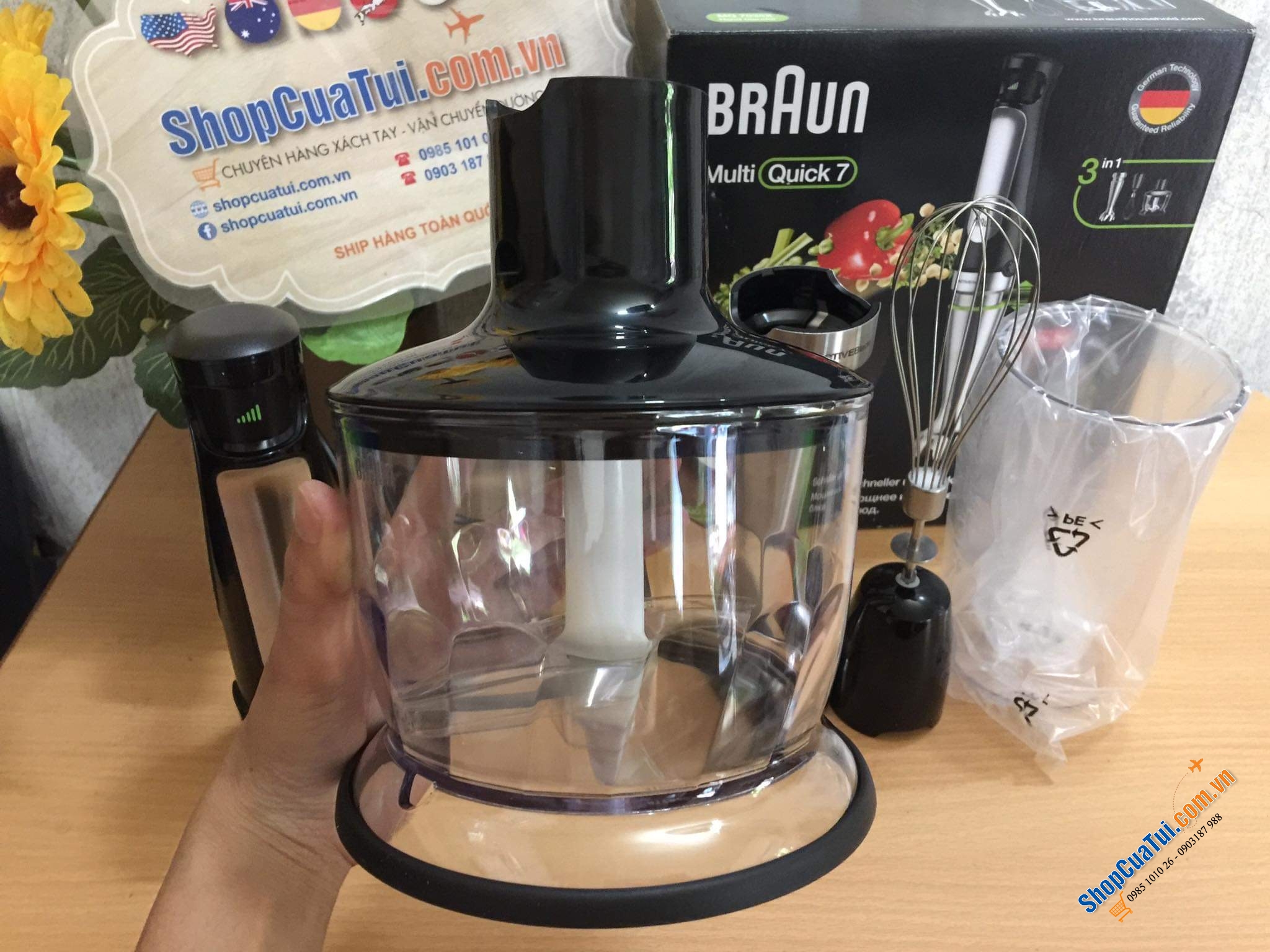 MÁY XAY CẦM TAY BRAUN MQ7035X công suất mạnh 1000w- 3in1 với công nghệ ActiveBlade đầu tiên trên thế giới, trục xoay linh hoạt, cắt xay mịn và nhuyễn thực phẩm hơn - Braun MultiQuick 7 MQ 7035X