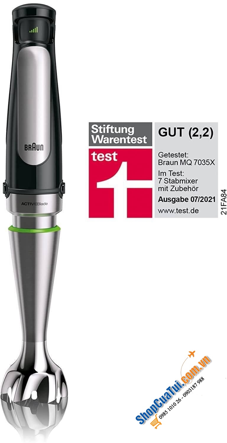 MÁY XAY CẦM TAY BRAUN MQ7035X công suất mạnh 1000w- 3in1 với công nghệ ActiveBlade đầu tiên trên thế giới, trục xoay linh hoạt, cắt xay mịn và nhuyễn thực phẩm hơn - Braun MultiQuick 7 MQ 7035X