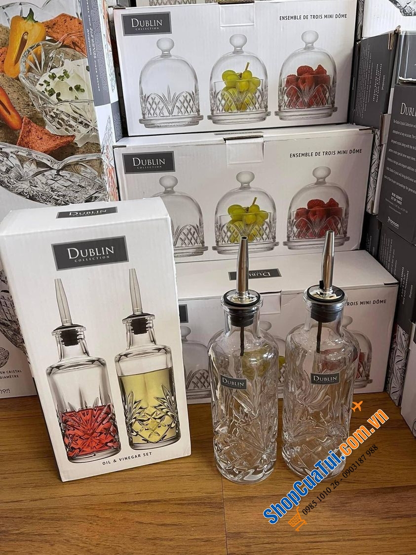 Sét 2 bình đựng dầu giấm Dublin Crystal Collection - sét bình pha lê đựng dầu, giấm, nước tương, xì dầu,...