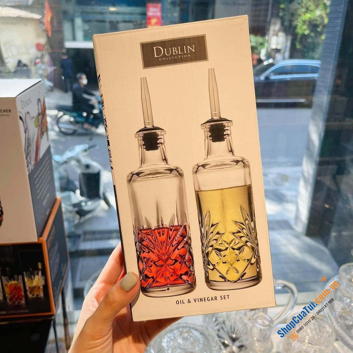 Sét 2 bình đựng dầu giấm Dublin Crystal Collection - sét bình pha lê đựng dầu, giấm, nước tương, xì dầu,...