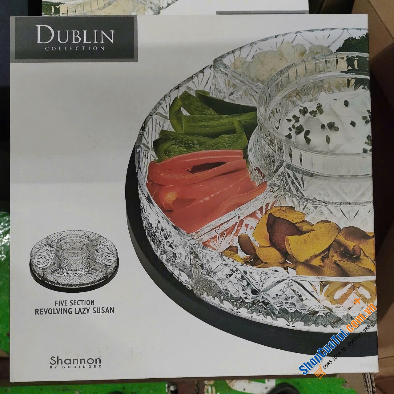 Khay pha lê tròn chia ô đế xoay Godinger Dublin Lazy Susan - Dùng để đựng mứt, bánh kẹo, rau củ, các món ăn tại gia đình, nhà hàng, khách sạn