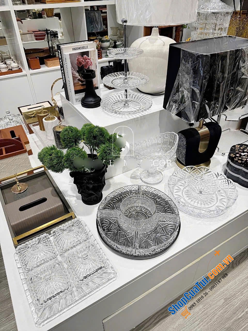 Khay pha lê tròn chia ô đế xoay Godinger Dublin Lazy Susan - Dùng để đựng mứt, bánh kẹo, rau củ, các món ăn tại gia đình, nhà hàng, khách sạn