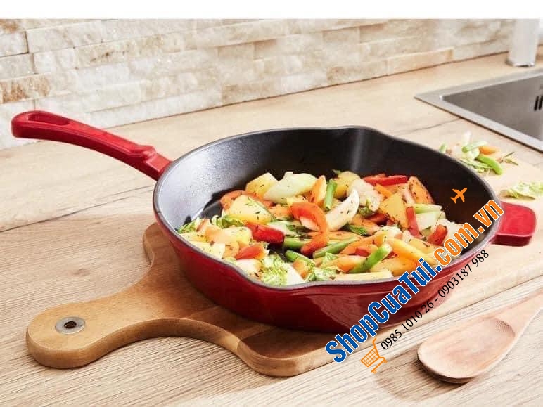 Chảo gang ERNESTO 24,5cm có tay cầm dài, miệng rót dầu - nội địa Đức