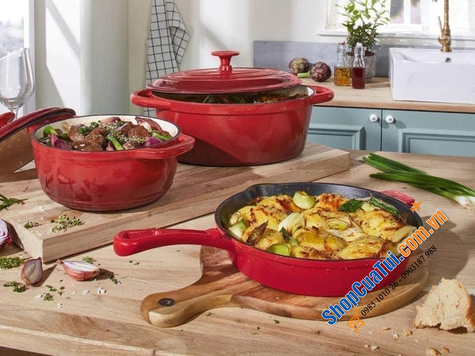 Chảo gang ERNESTO 24,5cm có tay cầm dài, miệng rót dầu - nội địa Đức