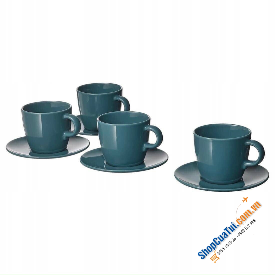 SET 4 CỐC IKEA FÄRGKLAR 250ml kèm đĩa lót có hộp đựng có thể làm quà tặng rất xinh tông màu xanh trang nhã