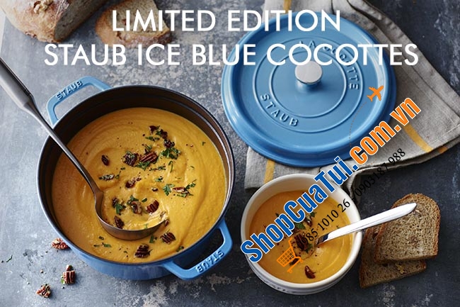 NỒI GANG STAUB MÀU XANH BIỂN EIS BLUE 24 CM DÁNG THẤP - DUNG TÍCH 3,8L.
