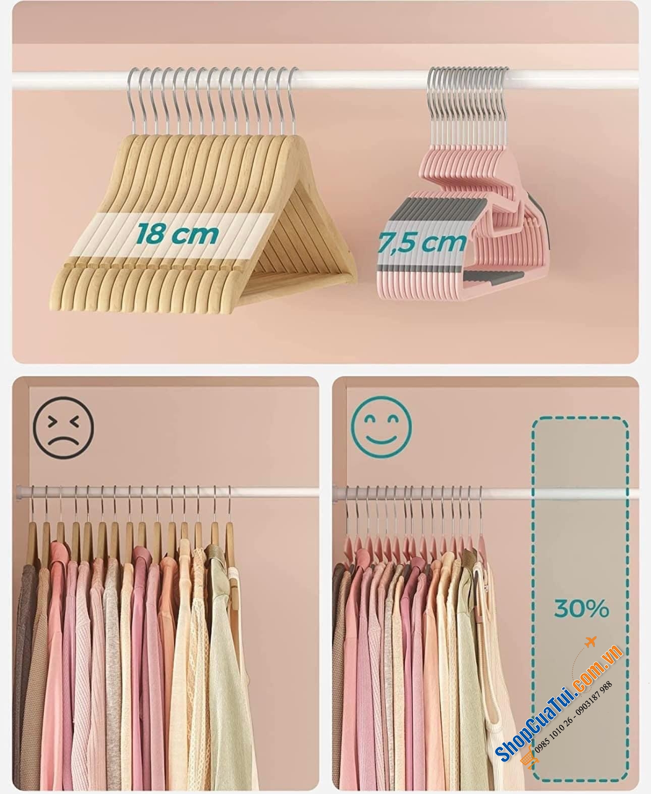 Móc treo quần áo và chống trượt của được ưa chuộng trên toàn thế giới MẮC TREO QUẦN ÁO SONGMICS SET 30 cái