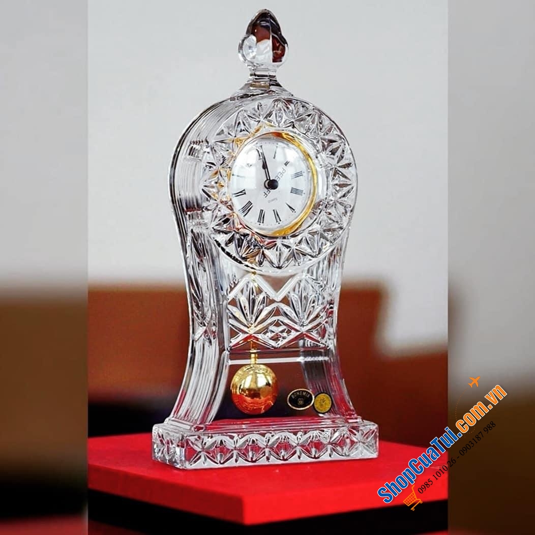 Đồng hồ pha lê cao cấp để bàn Bohemia Made Czech Republic Cao 30,5cm - Sản xuất tại Séc