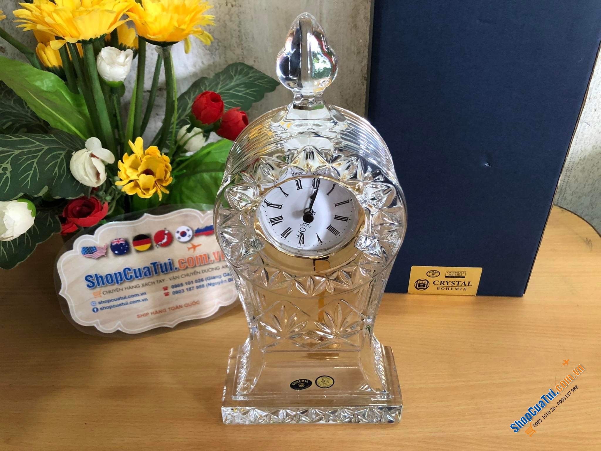 Đồng hồ pha lê cao cấp để bàn Bohemia Made Czech Republic Cao 30,5cm - Sản xuất tại Séc