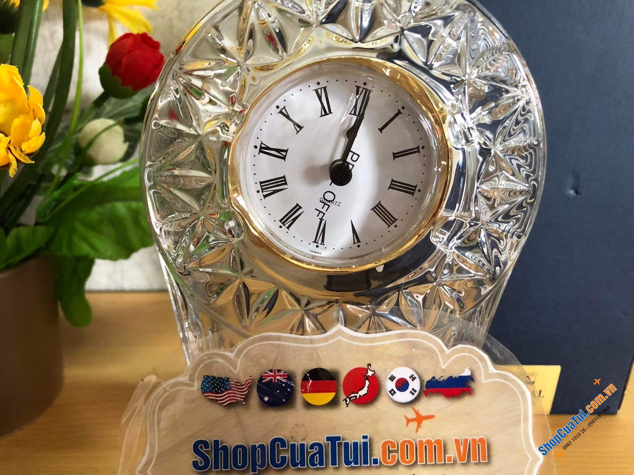 Đồng hồ pha lê cao cấp để bàn Bohemia Made Czech Republic Cao 30,5cm - Sản xuất tại Séc