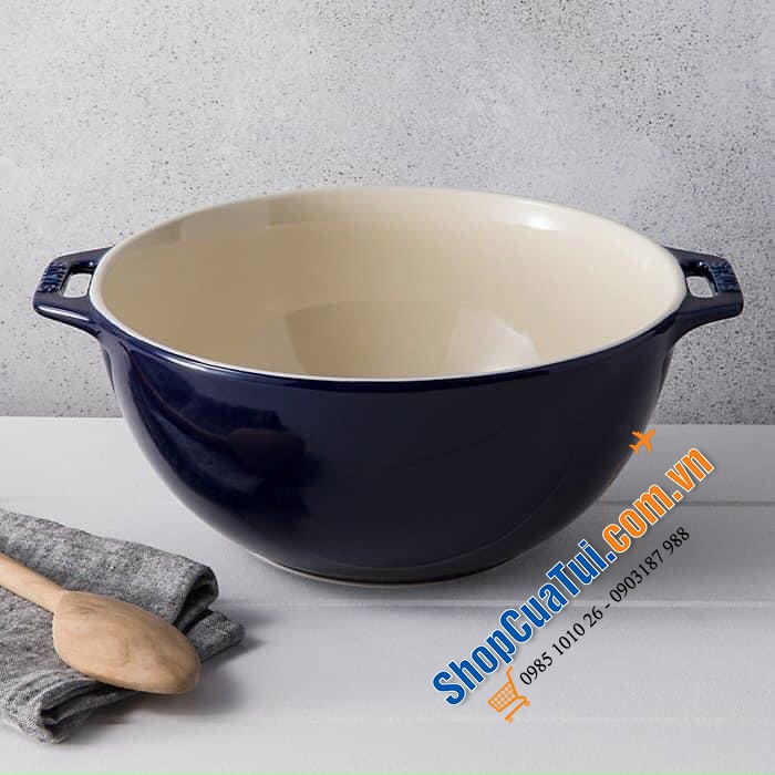 TÔ STAUB 18CM TRẮNG, XANH, ĐỎ - Bát to dùng để trộn salat, nộm gỏi, làm bát canh, cơm to, hay là làm âu trộn nhân nem... kèm 2 quai bê dễ dàng