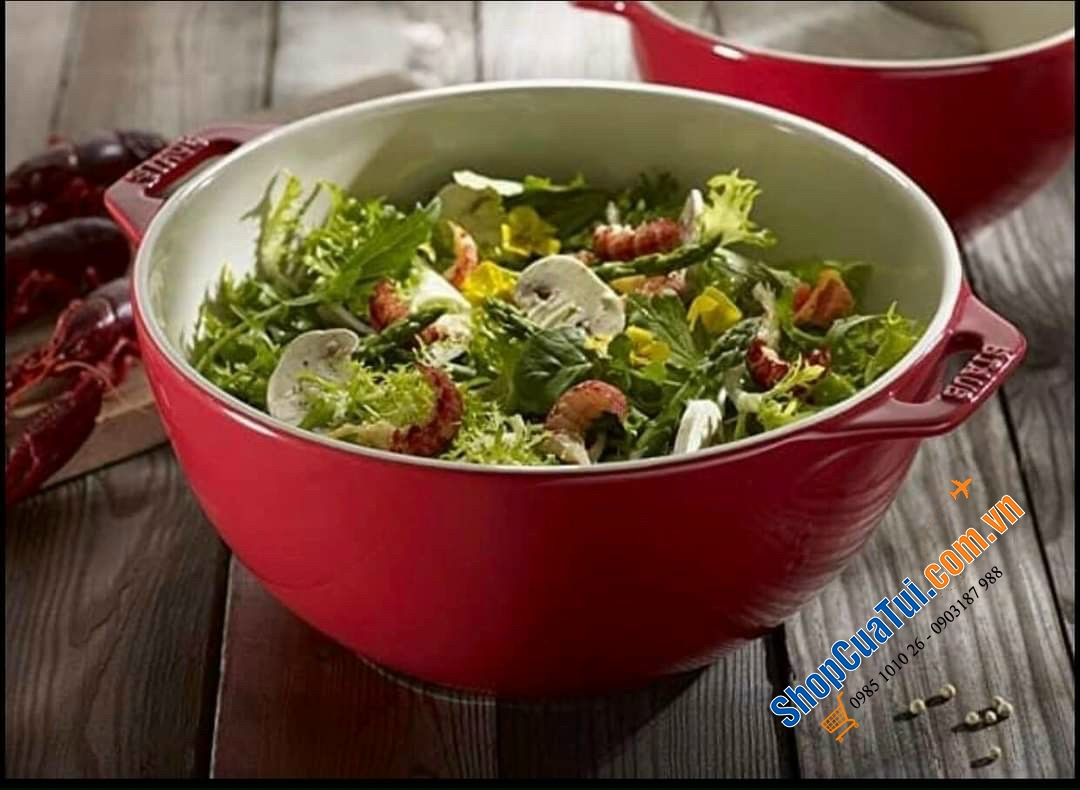 TÔ STAUB 18CM TRẮNG, XANH, ĐỎ - Bát to dùng để trộn salat, nộm gỏi, làm bát canh, cơm to, hay là làm âu trộn nhân nem... kèm 2 quai bê dễ dàng