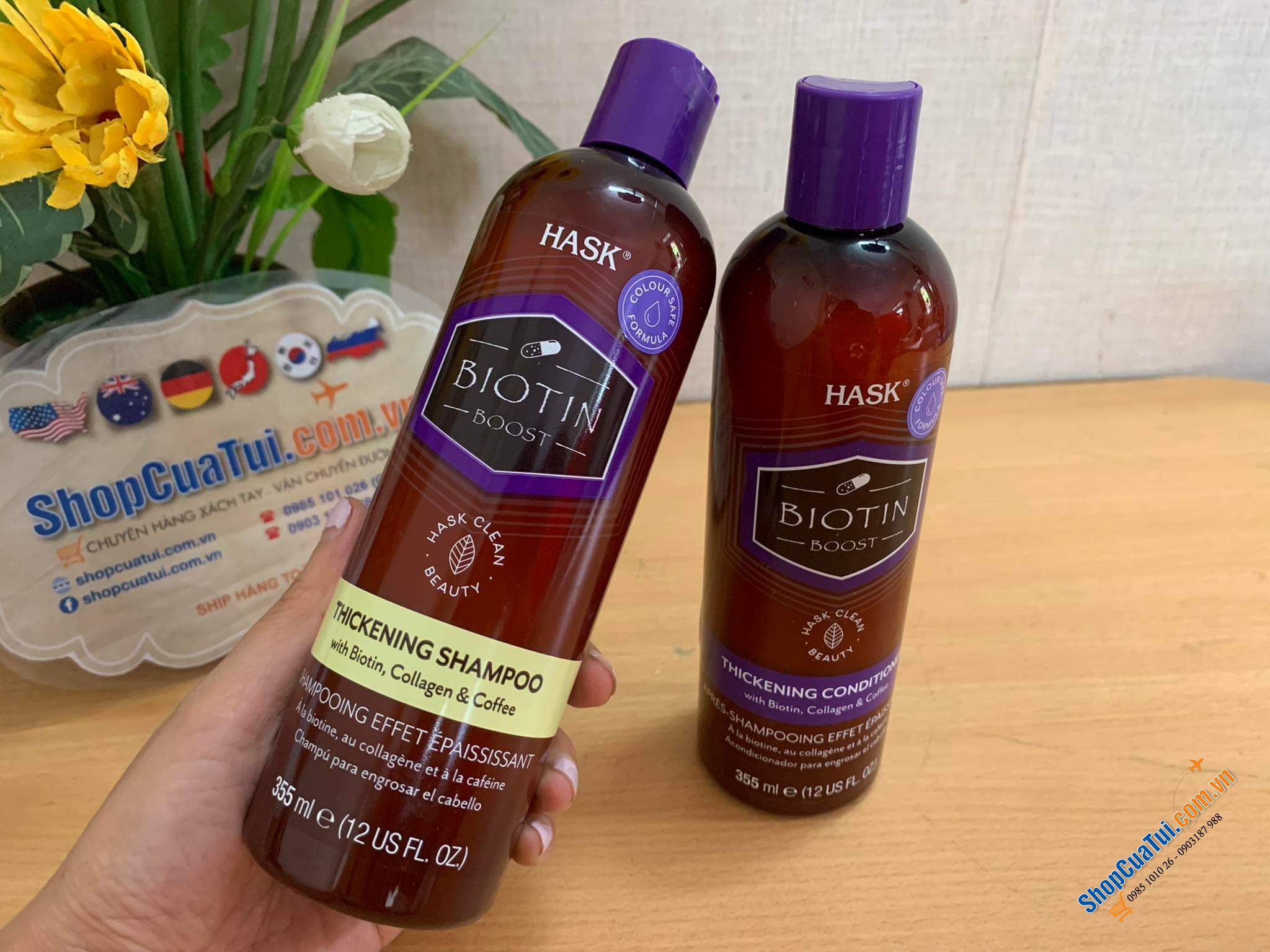 CẶP DẦU GỘI VÀ XẢ HASK BIOTIN BOOST LÀM DÀY TÓC 355ml, ngăn rụng tóc