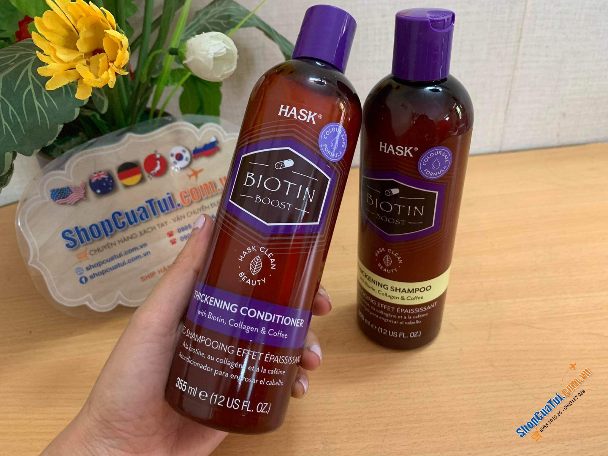 CẶP DẦU GỘI VÀ XẢ HASK BIOTIN BOOST LÀM DÀY TÓC 355ml, ngăn rụng tóc