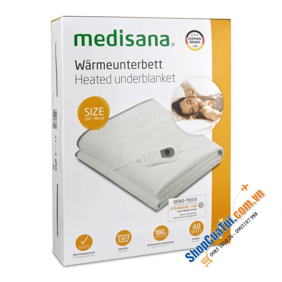 ĐỆM SƯỞI ẤM MEDISANA HU666 kích thước 150 x 80 x 3 cm phù hợp với tất cả các loại đệm