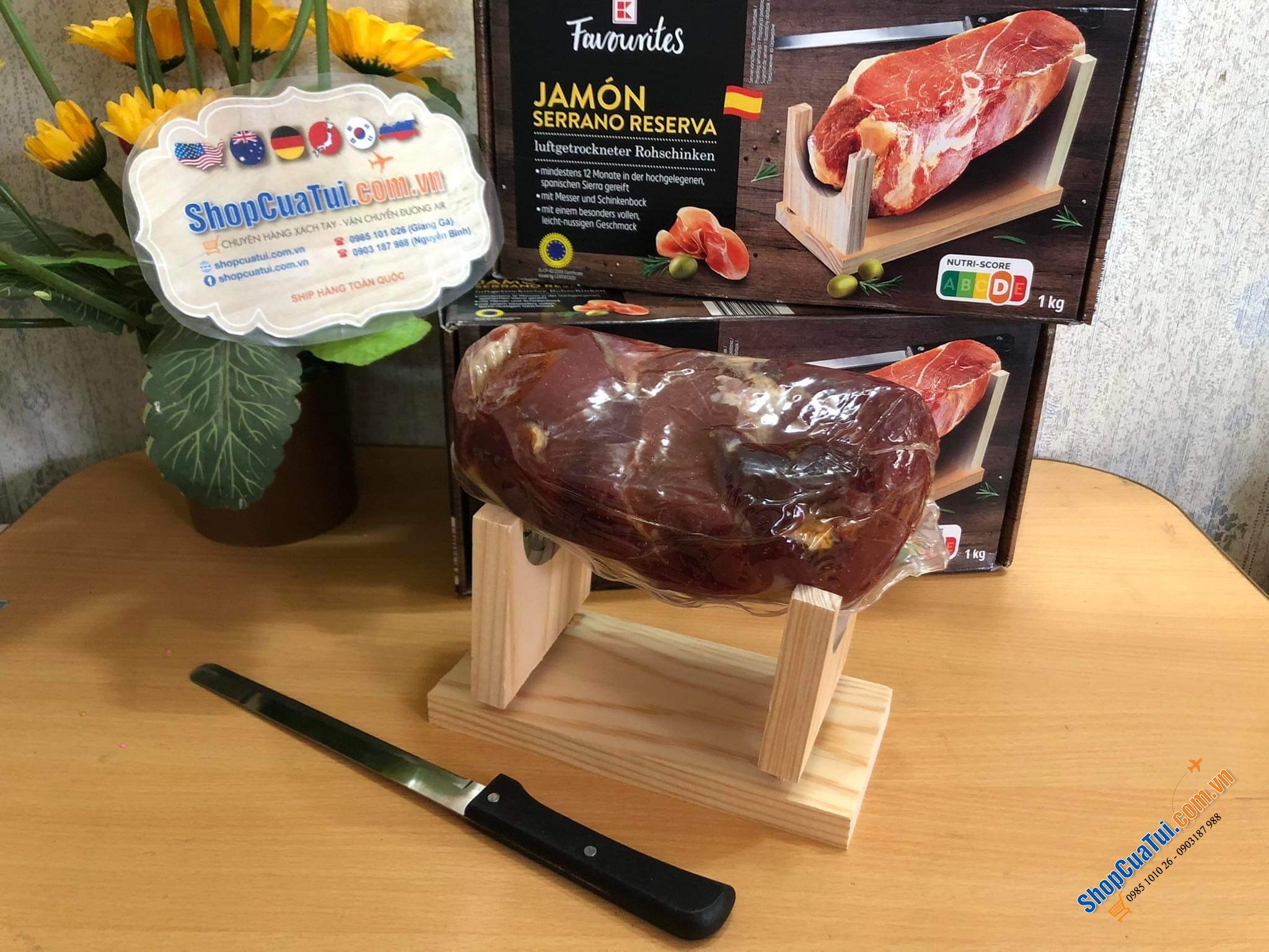 ĐÙI LỢN MUỐI JAMON - HÀNG THƯỢNG HẠNG LOẠI 1 - hộp 1 kg thịt kèm dao và thớt