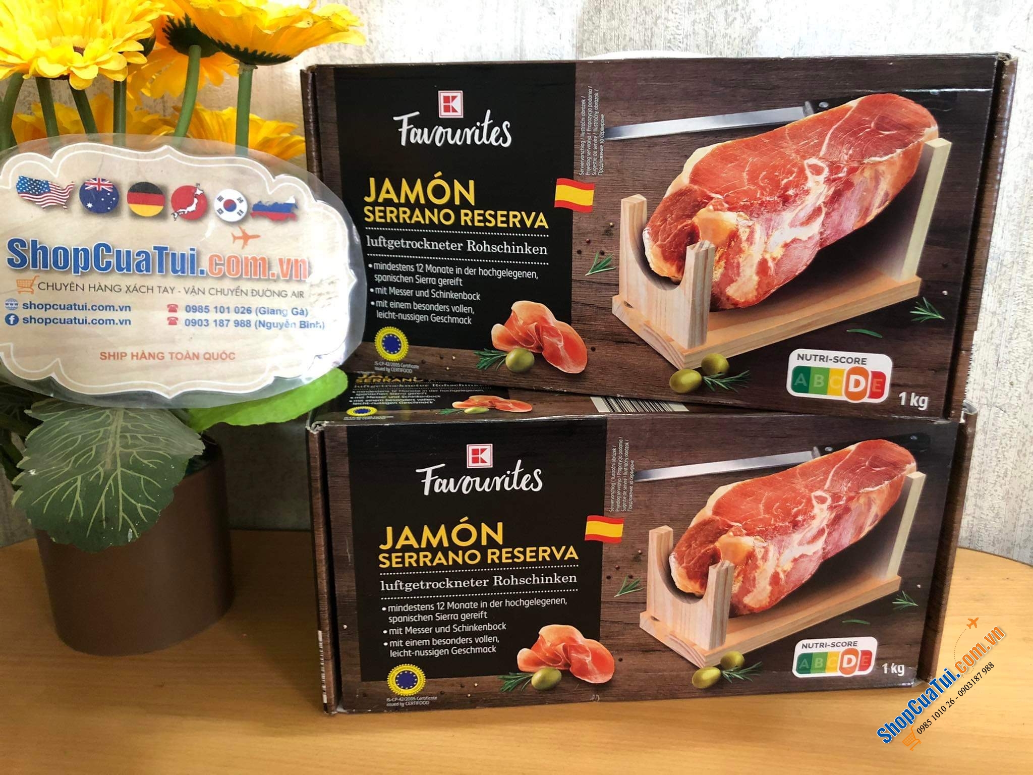 ĐÙI LỢN MUỐI JAMON - HÀNG THƯỢNG HẠNG LOẠI 1 - hộp 1 kg thịt kèm dao và thớt