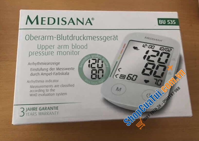 Máy đo huyết áp mã BU535 đời mới nhất của Medisana - theo dõi huyết áp, nhịp tim hoàn toàn tự động, có màn hình hiển thị kết quả đo, thời gian rõ nét giúp người dùng dễ dàng quan sát