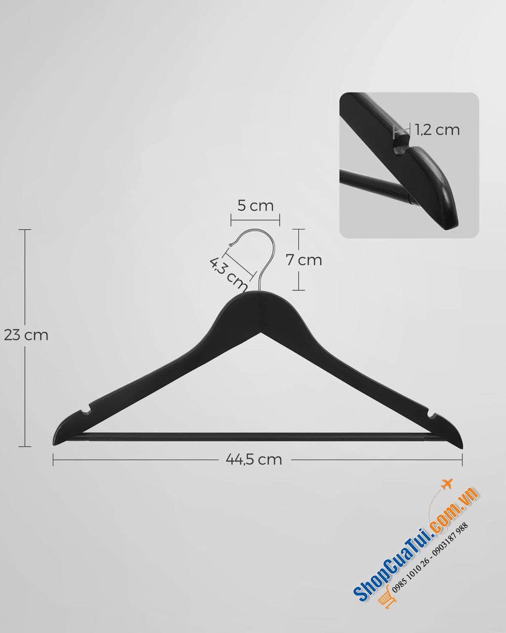 SET 20 MÓC TREO QUẦN ÁO SONGMICS THÍCH HỢP VỚI ÁO SƠ MI, ÁO KHOÁC, QUẦN TÂY, ÁO VEST - MÓC QUẦN ÁO BẰNG GỖ màu đen