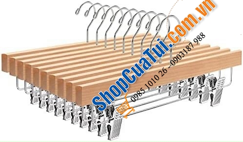 SET 20 MÓC TREO QUẦN AMBER HOME - móc quần áo bằng gỗ chất lượng cao và phụ kiện kẹp kim loại