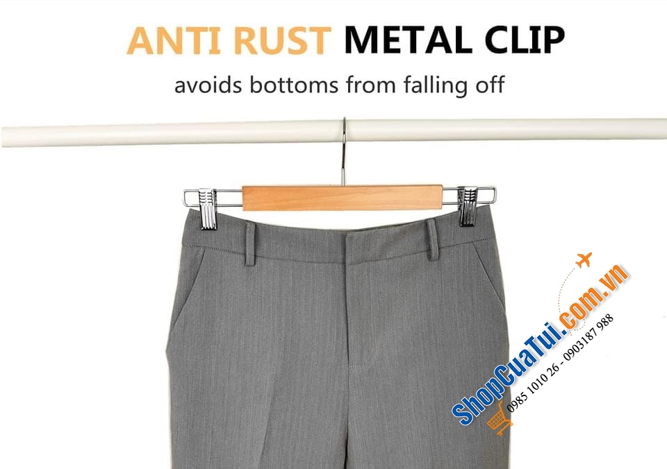 SET 20 MÓC TREO QUẦN AMBER HOME - móc quần áo bằng gỗ chất lượng cao và phụ kiện kẹp kim loại