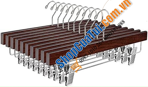 SET 20 MÓC TREO QUẦN AMBER HOME - móc quần áo bằng gỗ chất lượng cao và phụ kiện kẹp kim loại