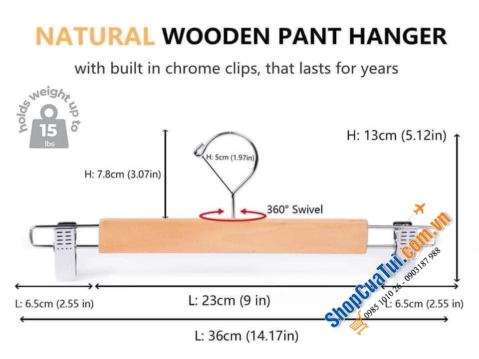 SET 20 MÓC TREO QUẦN AMBER HOME - móc quần áo bằng gỗ chất lượng cao và phụ kiện kẹp kim loại