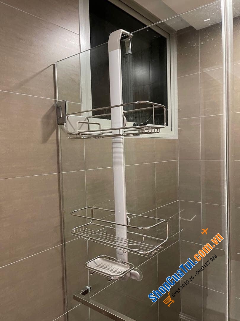 GIÁ TREO ĐỰNG DỤNG CỤ NHÀ TẮM CADDY SIMPLEHUMAN gồm 2 khay đựng đồ, 1 khay đựng xà bông tắm, móc treo cạo râu, bông tắm,....